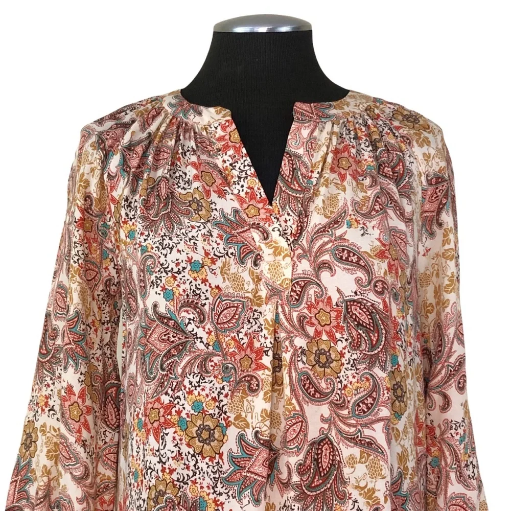 Cynthia Rowley - Paisley Pullover V-Neck Blouse - Picture 3 of 10